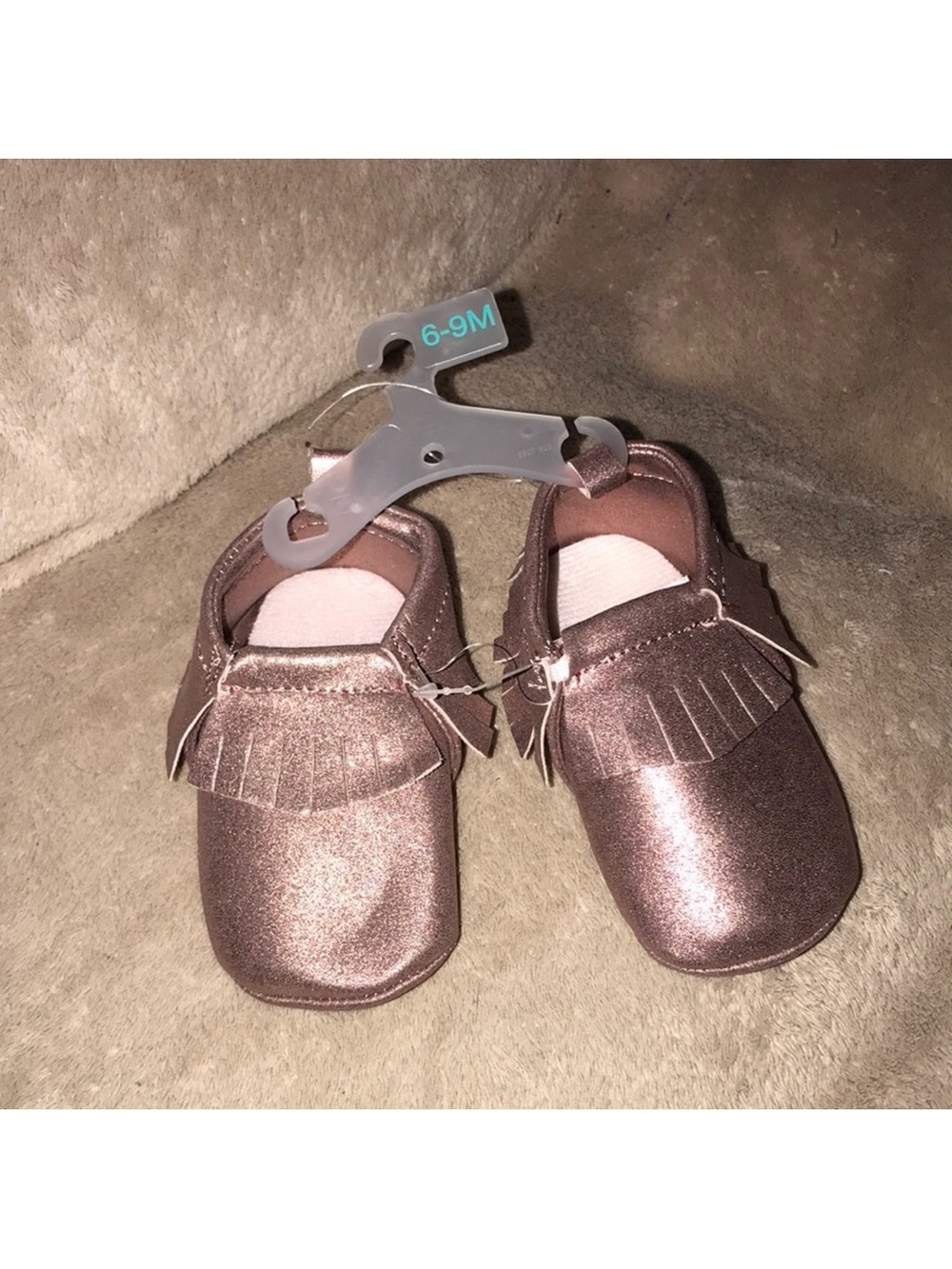 Target Metallic Rose Gold Moccasin Shoes with Fringe - 6-9M
